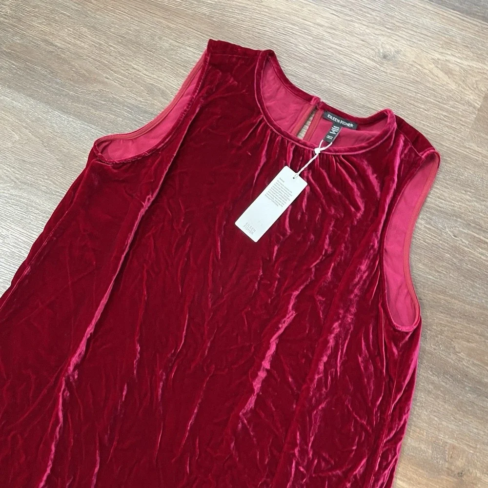 NWT Eileen Fisher Red Velvet Dress Women Sz M Formal Fancy Holiday